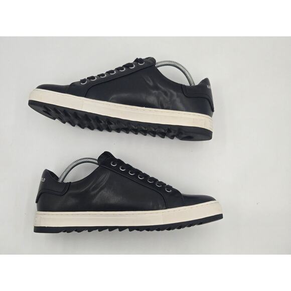 Karl Lagerfeld Paris Logo Leather Sneakers Black Mens 10